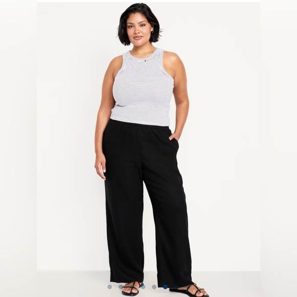 Linen-Blend Black Wide-Leg Pants - Picture 2 of 5